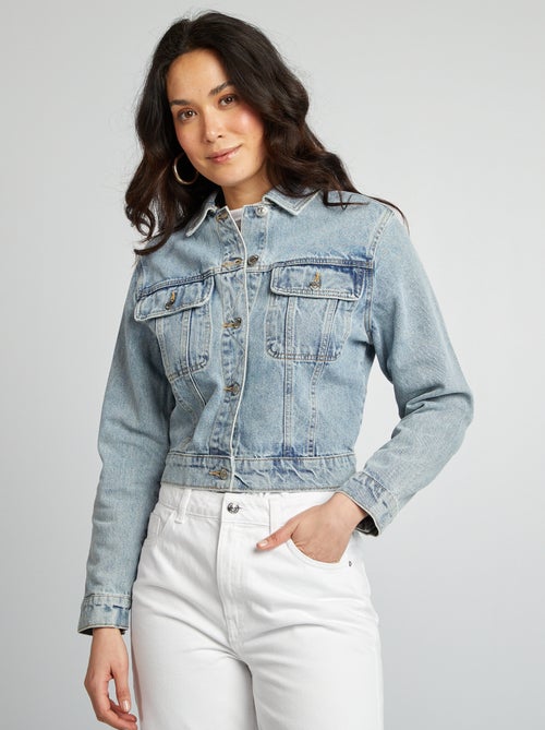 Veste en jean à manches longues avec poches poitrines à rabats - Kiabi