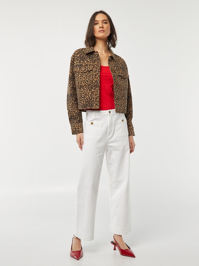 Veste en jean  à motif léopard BEIGE - Kiabi