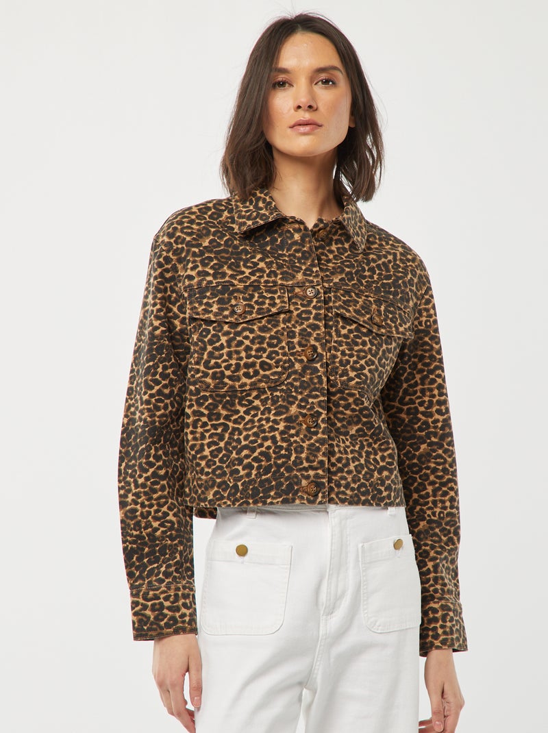 Veste en jean  à motif léopard BEIGE - Kiabi