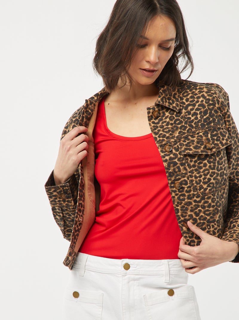 Veste en jean  à motif léopard BEIGE - Kiabi