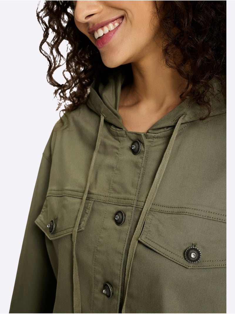 Veste En Jean Aspect Jean Tendance Et Décontracté - Taille Standard - Helline Kaki - Kiabi
