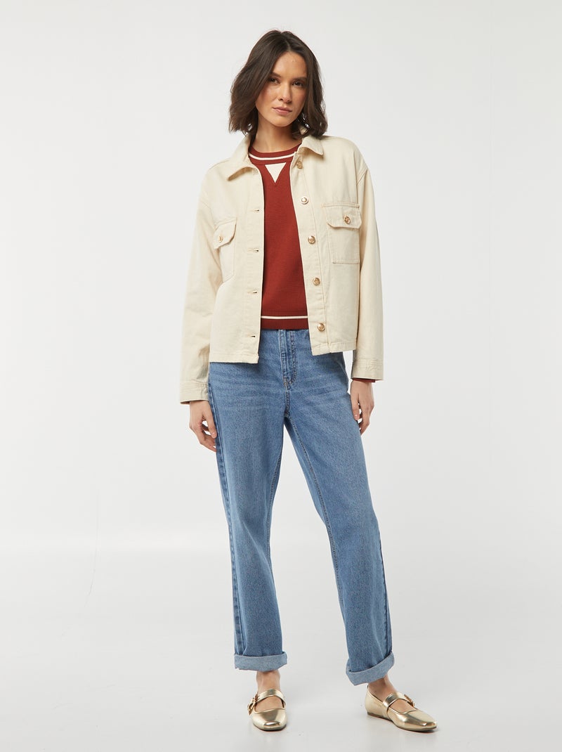 Veste en jean avec boutons dorés BLANC - Kiabi