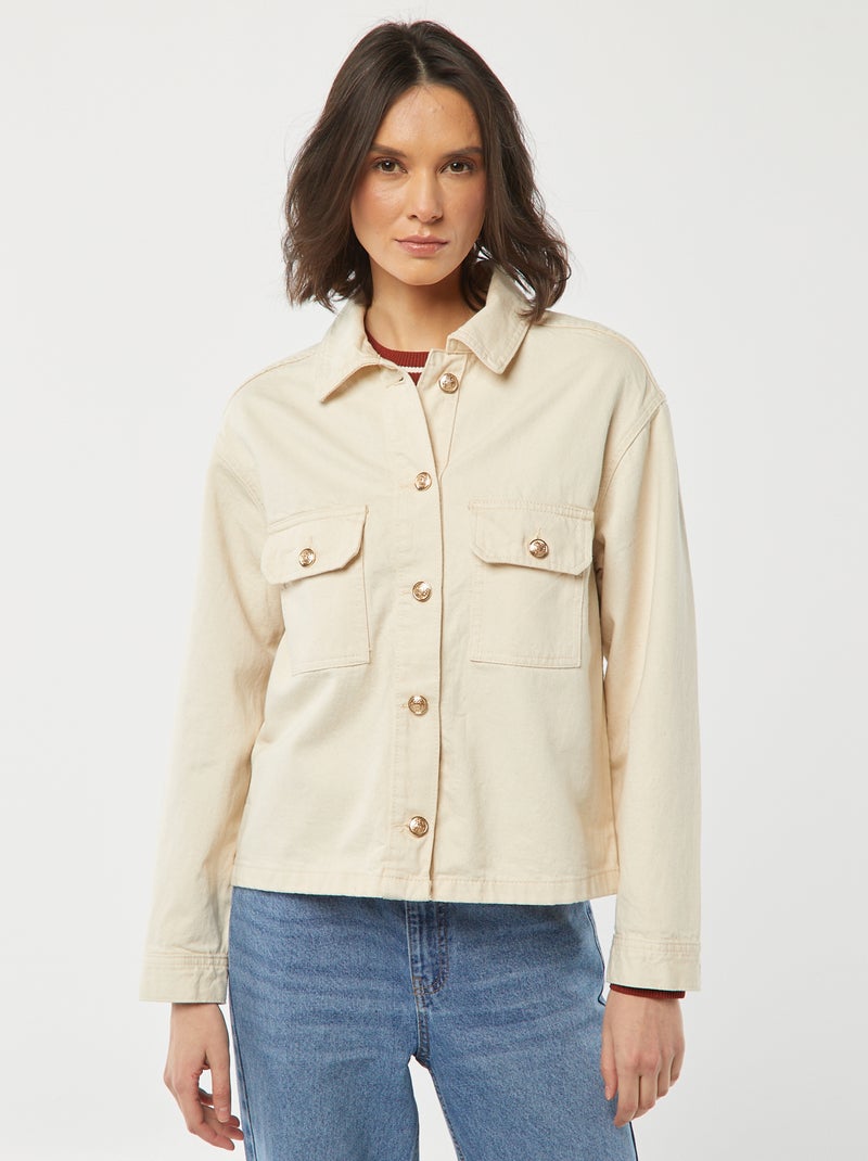 Veste en jean avec boutons dorés BLANC - Kiabi