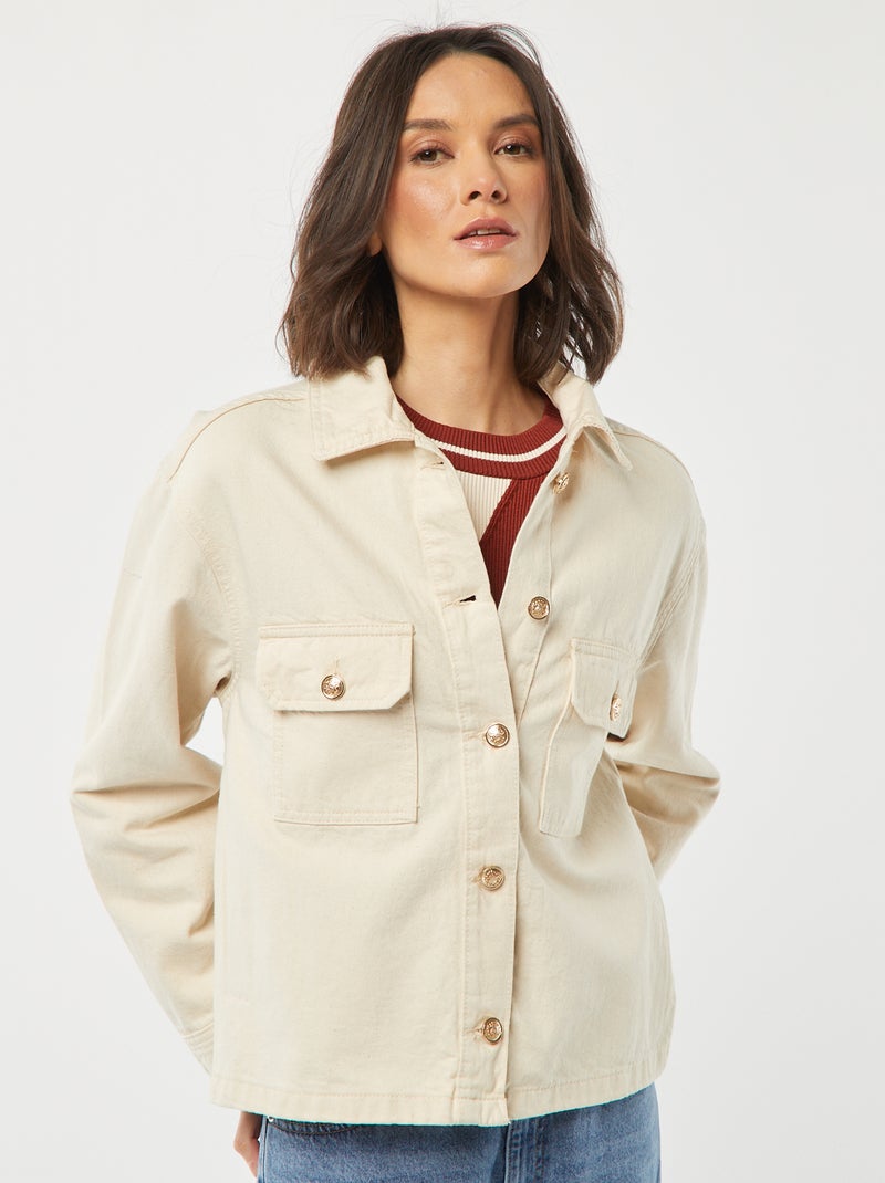 Veste en jean avec boutons dorés BLANC - Kiabi