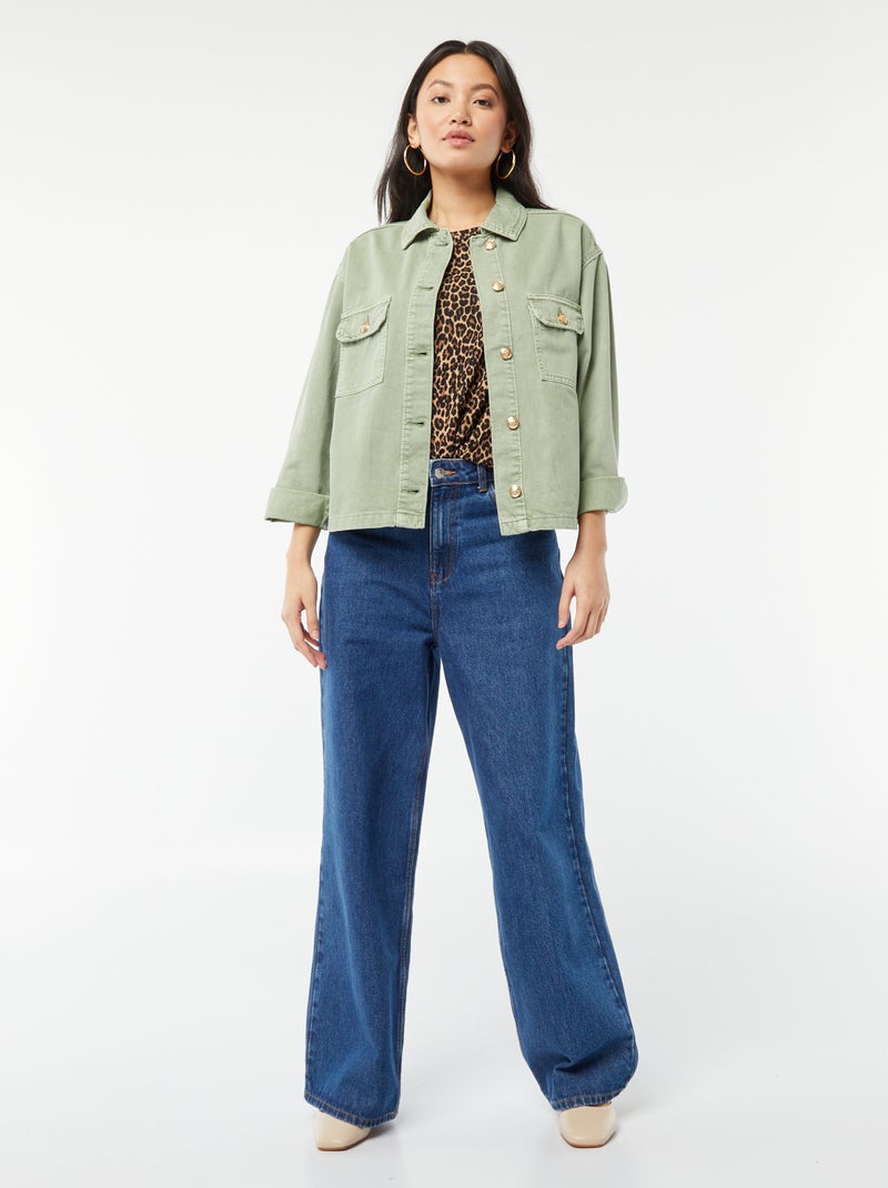 Veste en jean avec boutons dorés VERT - Kiabi