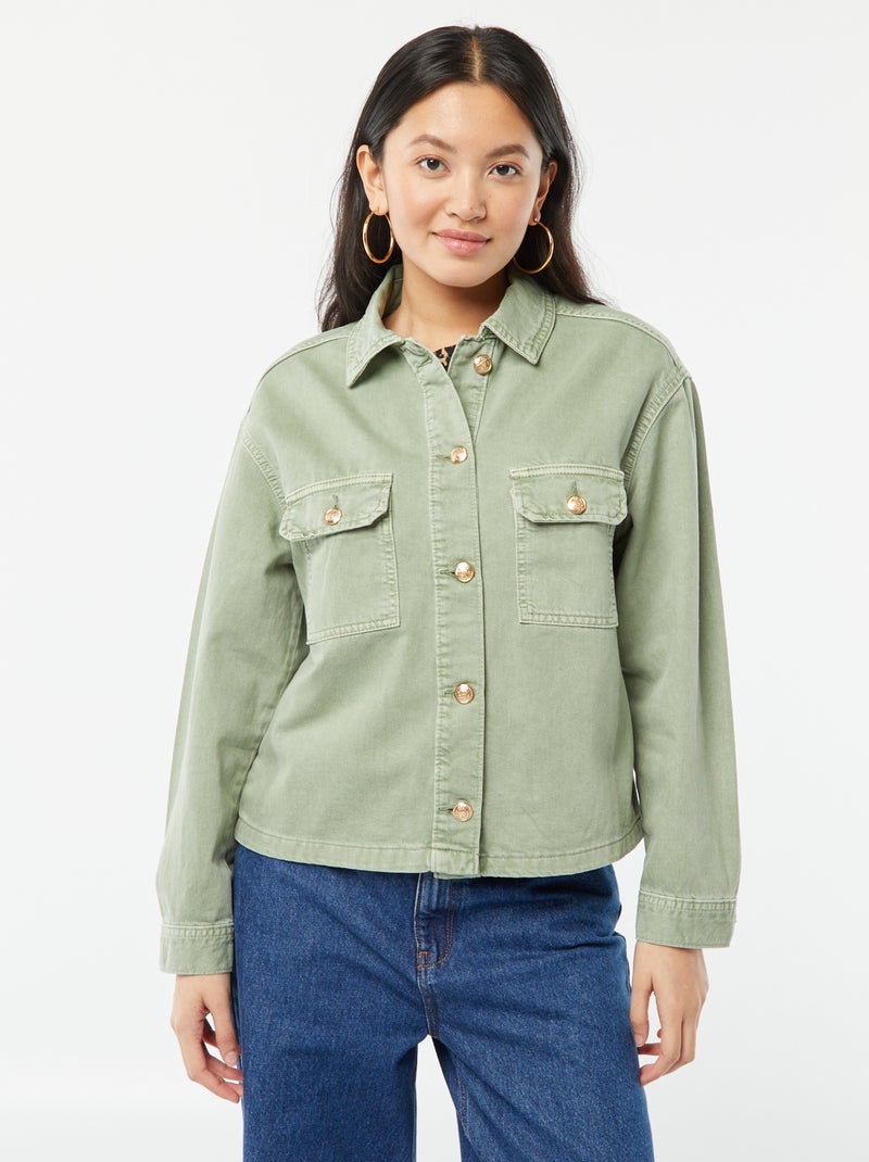 Veste en jean avec boutons dorés VERT - Kiabi