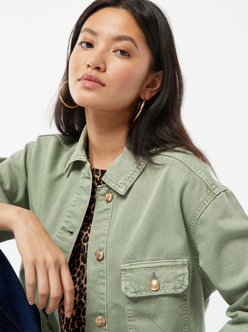 Veste en jean avec boutons dorés VERT - Kiabi