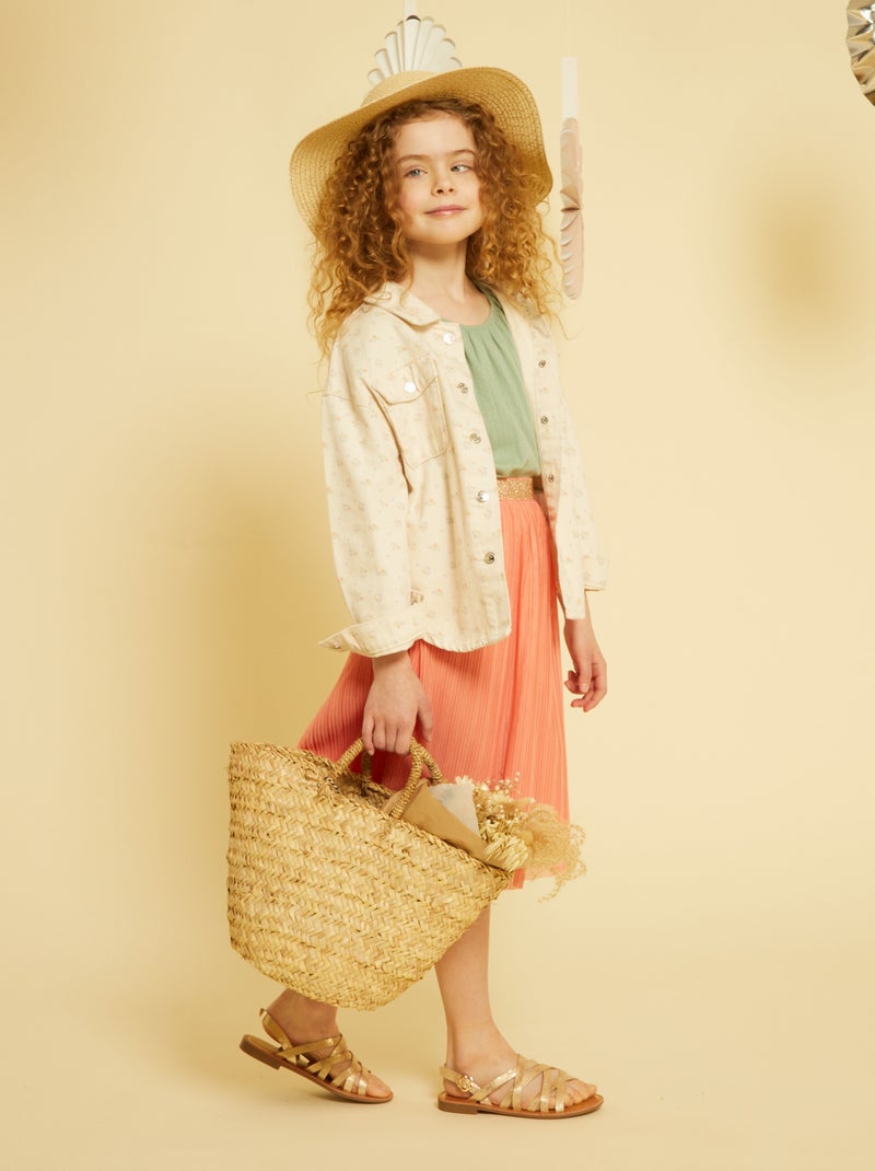 Veste en jean avec broderie fantaisie Beige - Kiabi