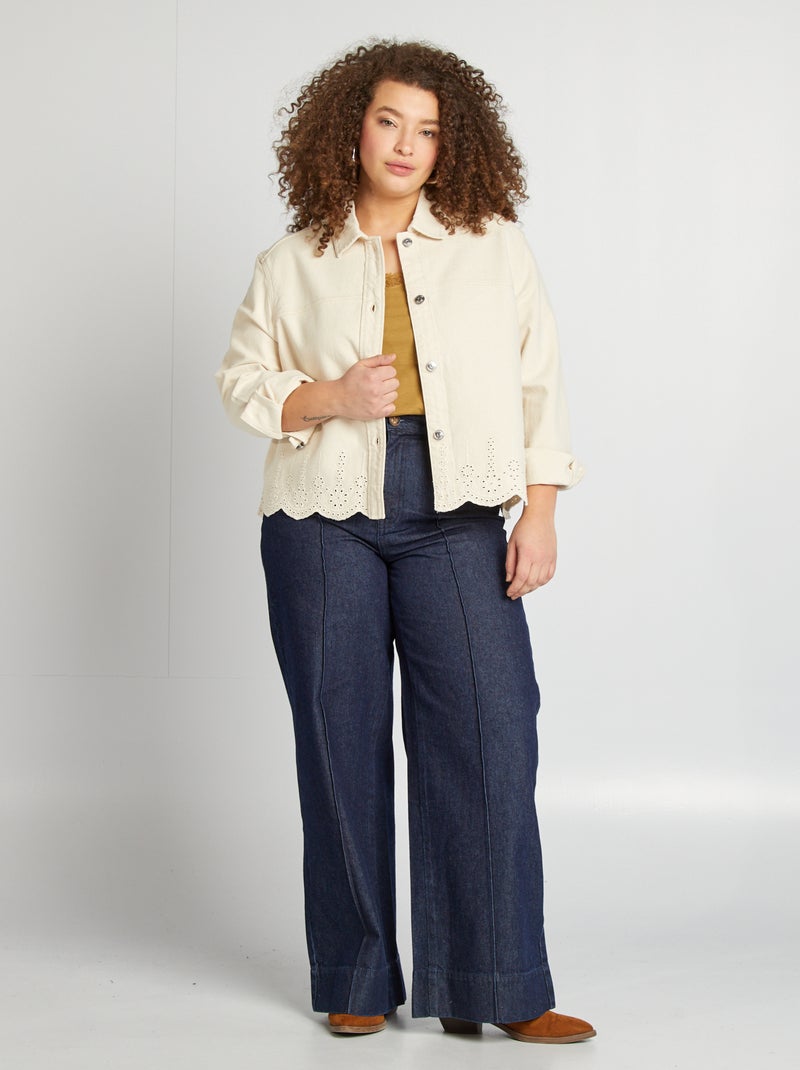 Veste en jean avec broderies Beige - Kiabi