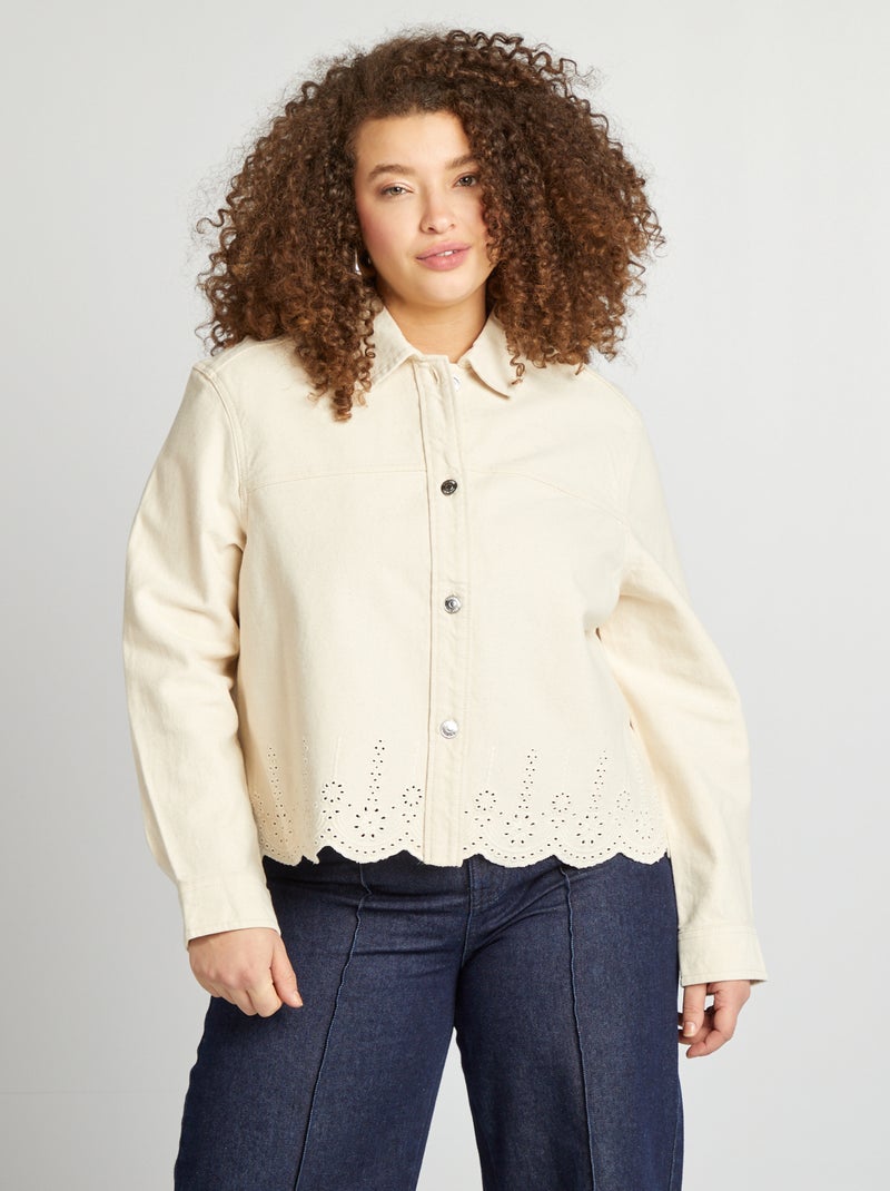 Veste en jean avec broderies Beige - Kiabi