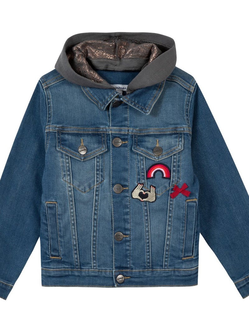 Veste En Jean Avec Capuche Amovible Et Badges 'miniman' Bleu marine - Kiabi