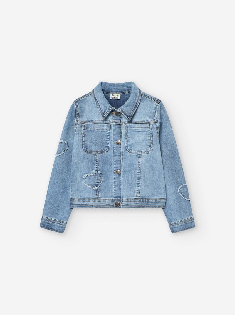 Veste en Jean avec Cœurs Effilochés Bleu clair - Kiabi