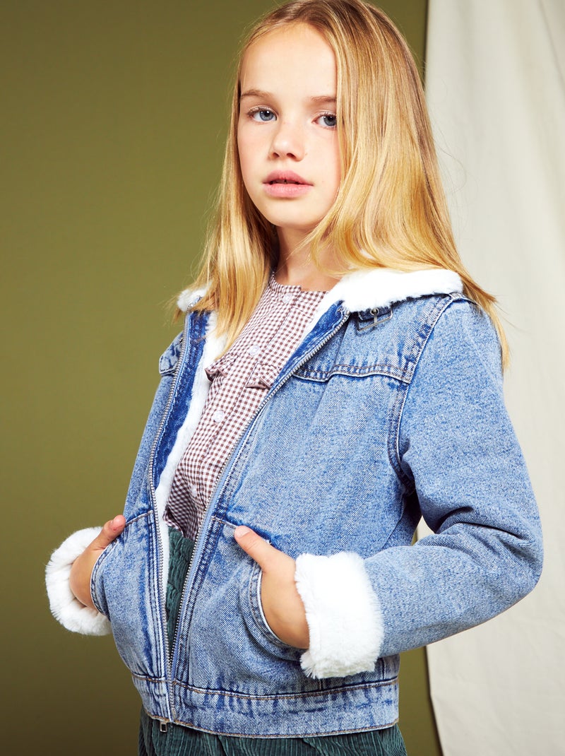 Veste en jean avec col aviateur Bleu - Kiabi