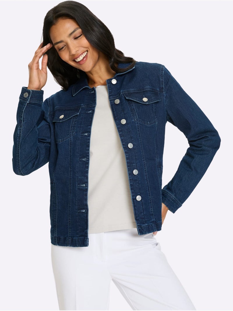 Veste en jean avec col chemise et manches longues - Taille standard - Moda Vilona Bleu jean - Kiabi