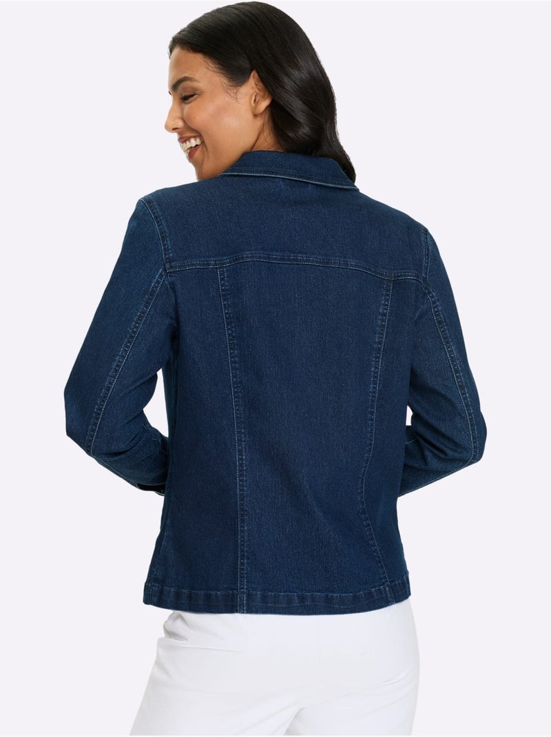Veste en jean avec col chemise et manches longues - Taille standard - Moda Vilona Bleu jean - Kiabi