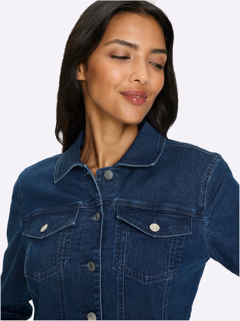 Veste en jean avec col chemise et manches longues - Taille standard - Moda Vilona Bleu jean - Kiabi