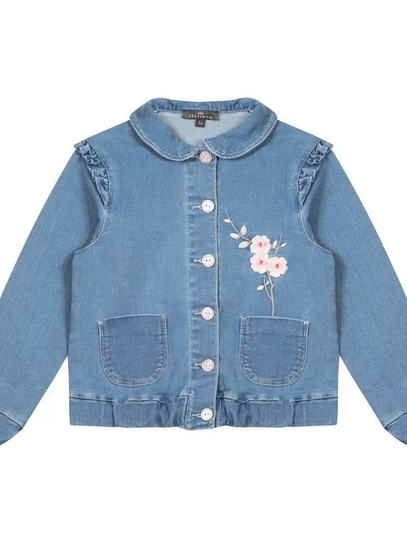 Veste En Jean Avec Col Claudine 'floriane' Bleu marine - Kiabi