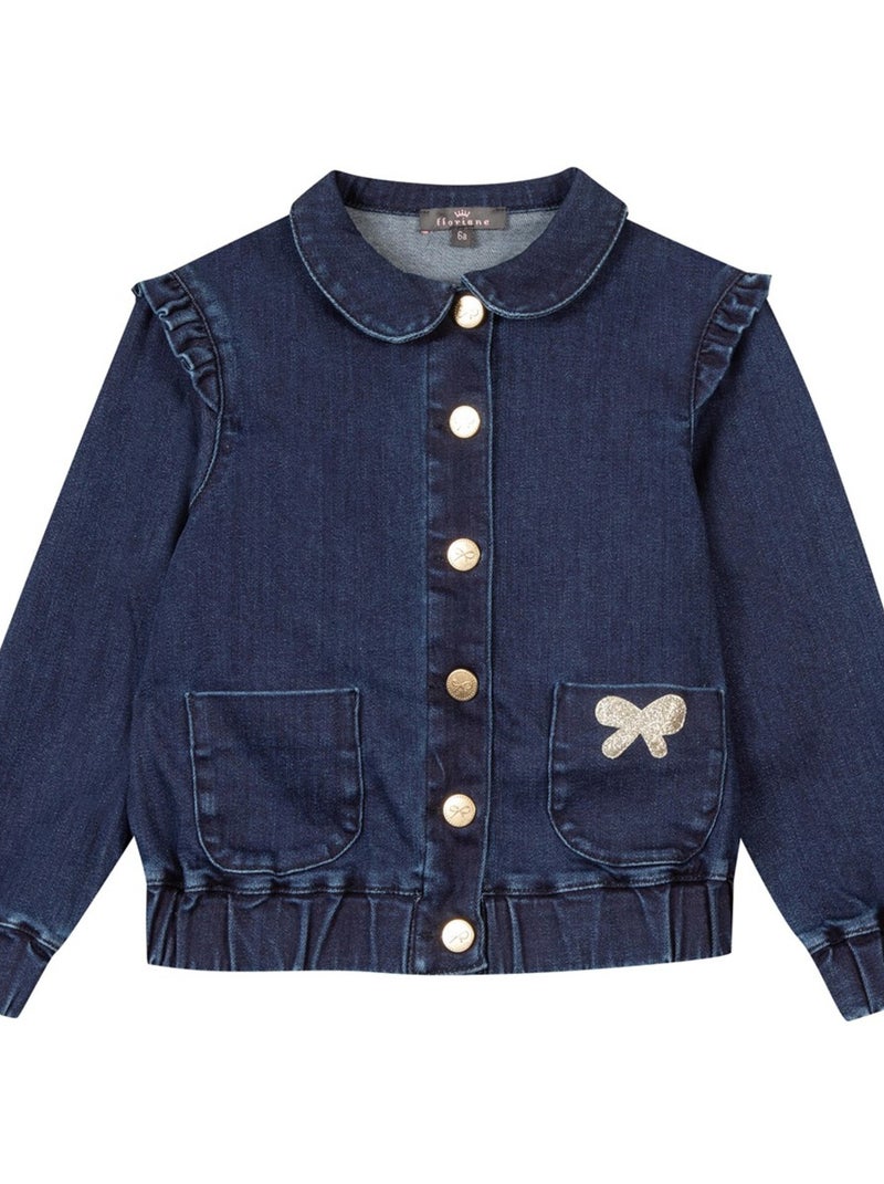 Veste En Jean Avec Col Claudine 'floriane' Bleu marine - Kiabi