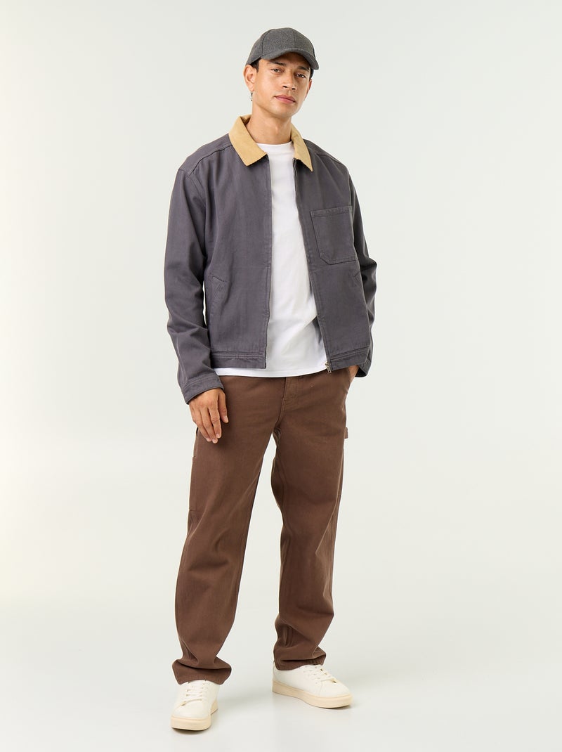 Veste en jean avec col en velours côtelé Bleu - Kiabi