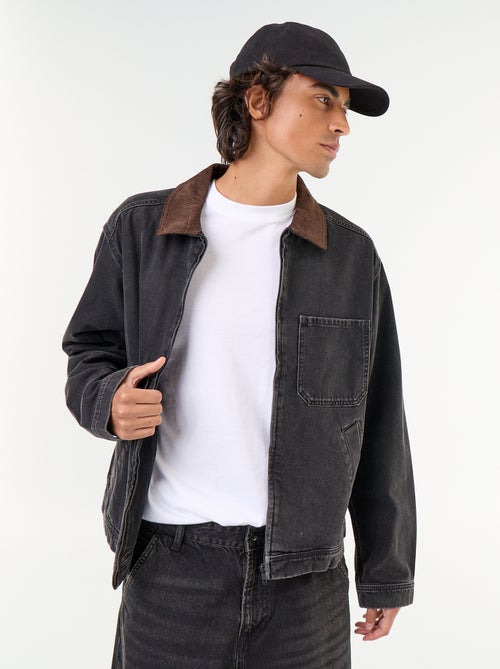 Veste en jean avec col en velours côtelé - Kiabi Veste en jean avec col en velours côtelé - Kiabi