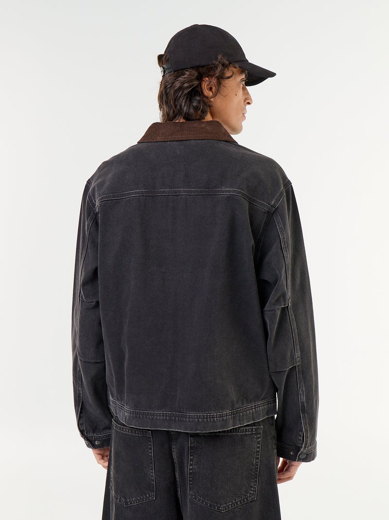 Veste en jean avec col en velours côtelé Noir - Kiabi