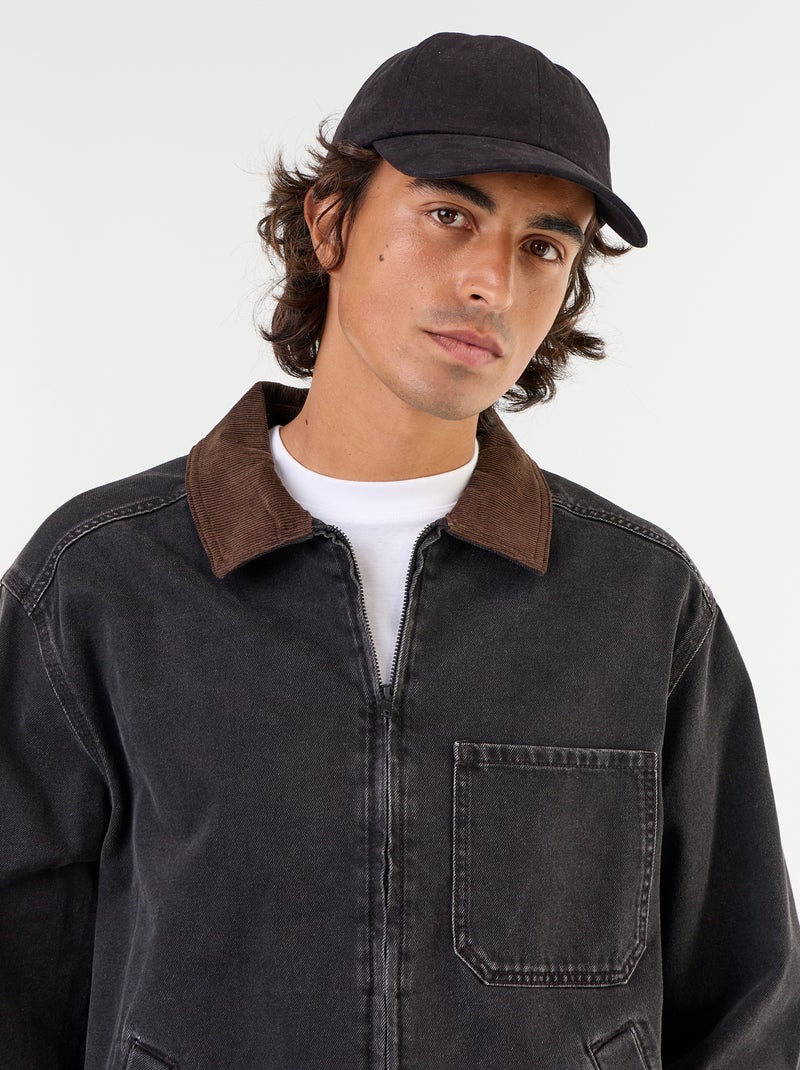 Veste en jean avec col en velours côtelé Noir - Kiabi
