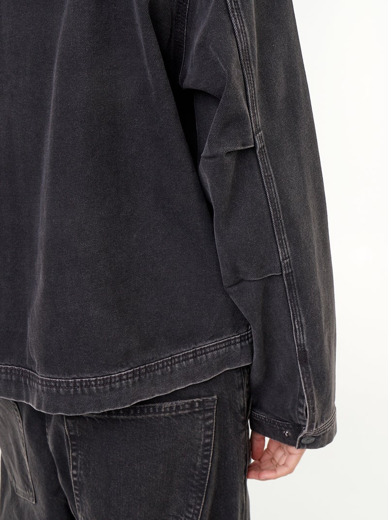 Veste en jean avec col en velours côtelé Noir - Kiabi