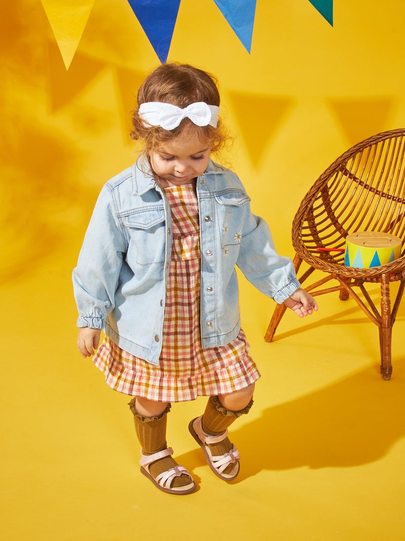 Veste en jean avec imprimés brodés devant Bleu - Kiabi