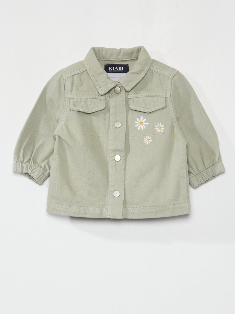 Veste en jean avec imprimés brodés devant Gris vert - Kiabi