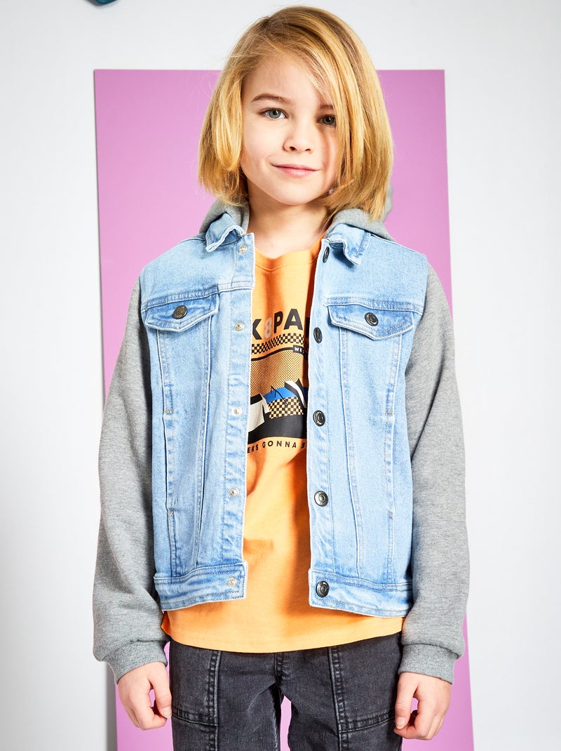 Veste en jean avec manches en molleton Bleu - Kiabi