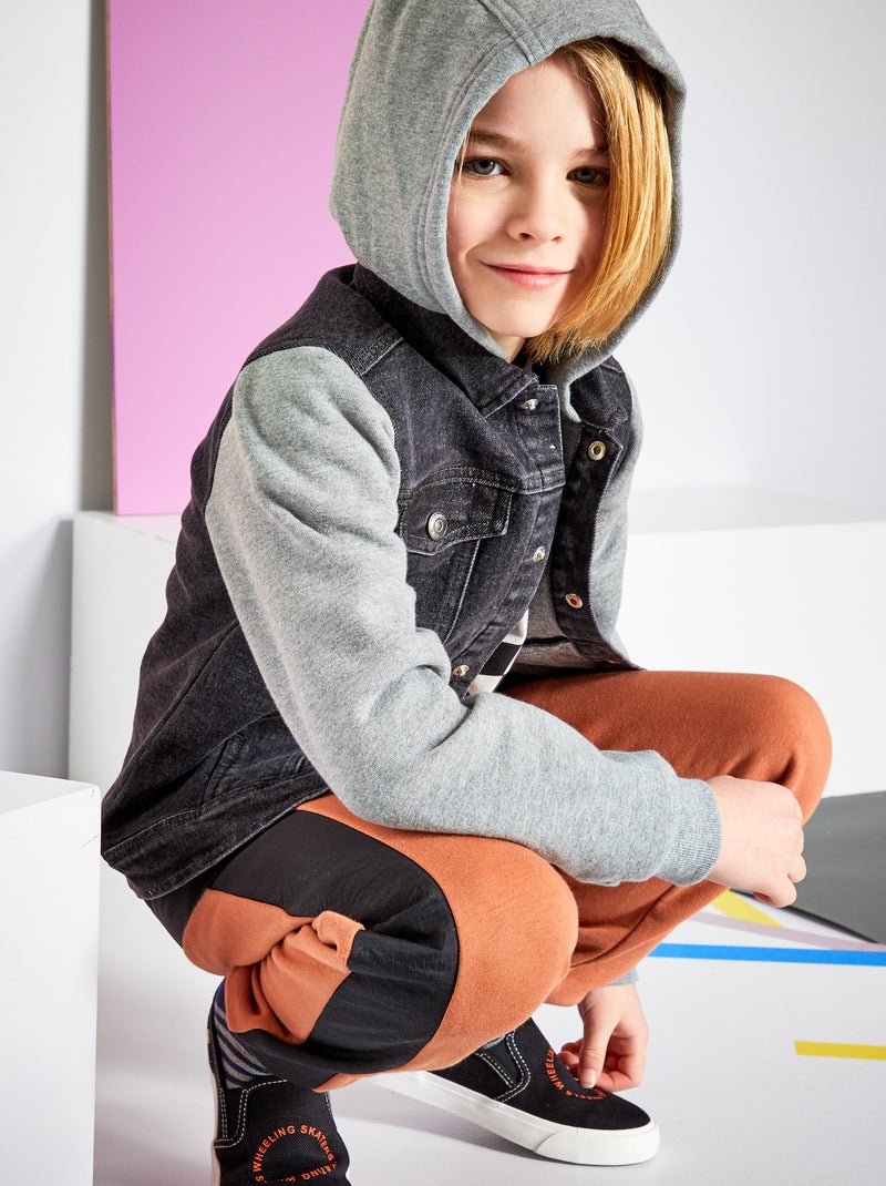 Veste en jean avec manches en molleton Gris - Kiabi
