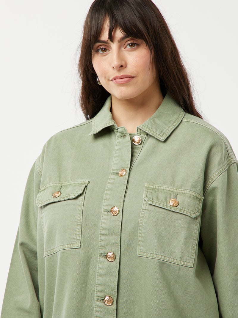 Veste en jean avec ouverture boutonnée dorée VERT - Kiabi