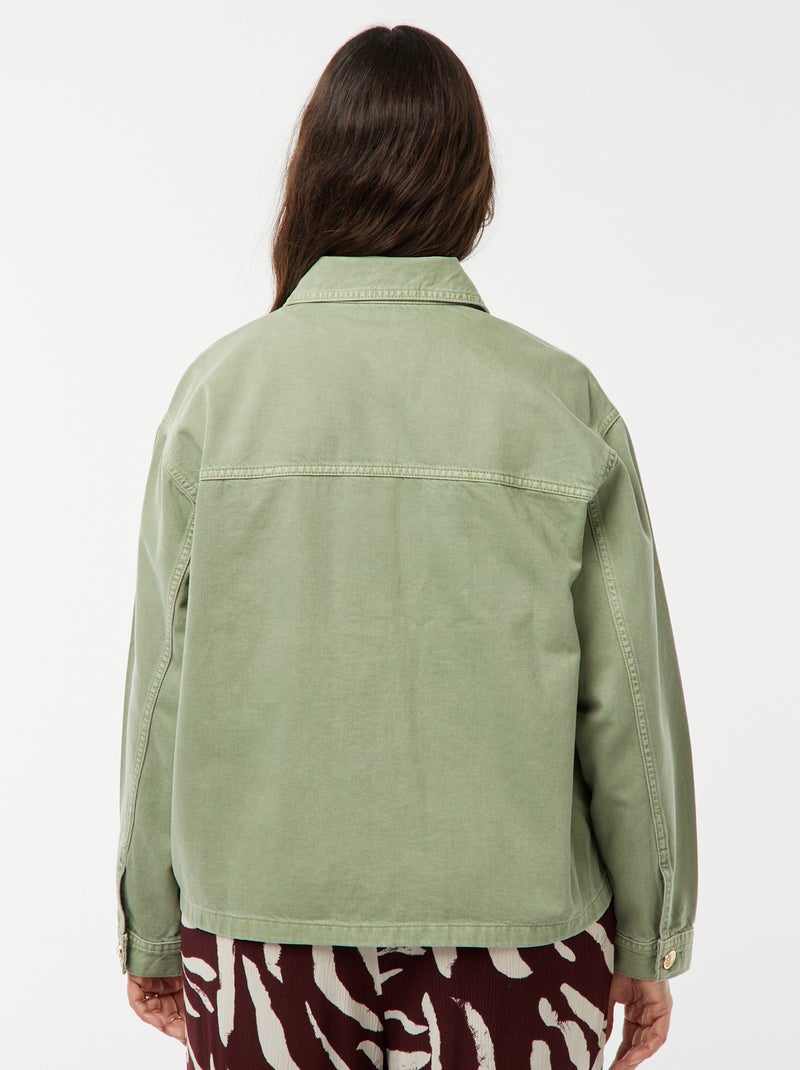 Veste en jean avec ouverture boutonnée dorée VERT - Kiabi