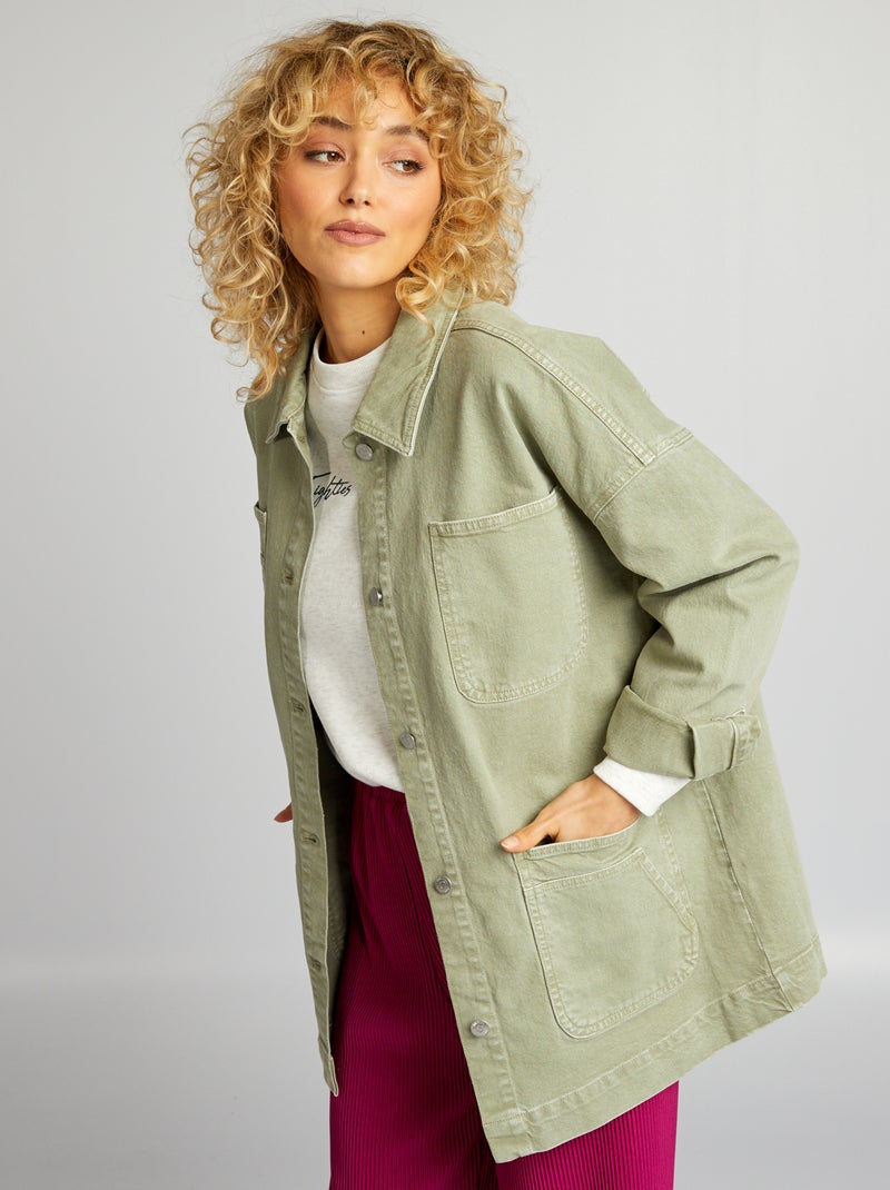 Veste en jean avec poches Kaki - Kiabi
