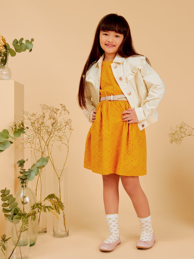 Veste en jean avec volants Ecru - Kiabi