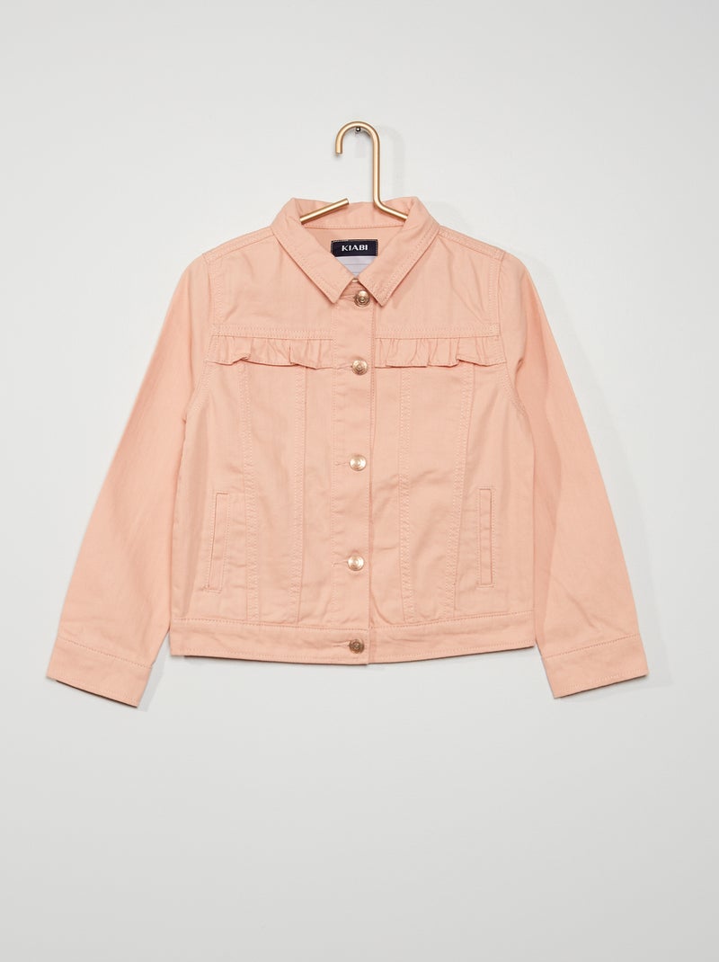 Veste en jean avec volants rose - Kiabi