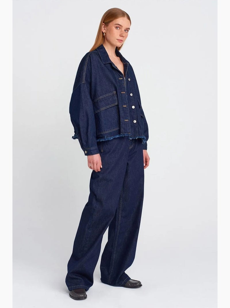 Veste en jean boutonnée ample dilvin Bleu outremer - Kiabi