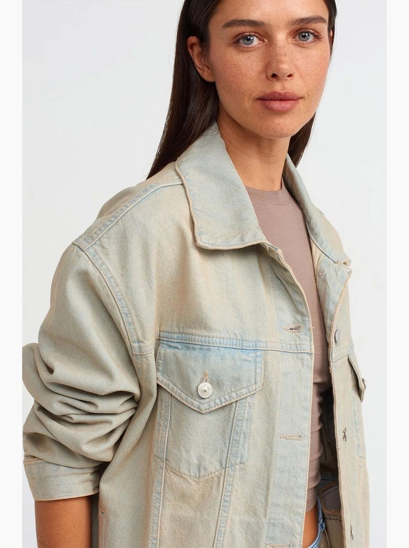 Veste en jean boutonnée dilvin Sable - Kiabi