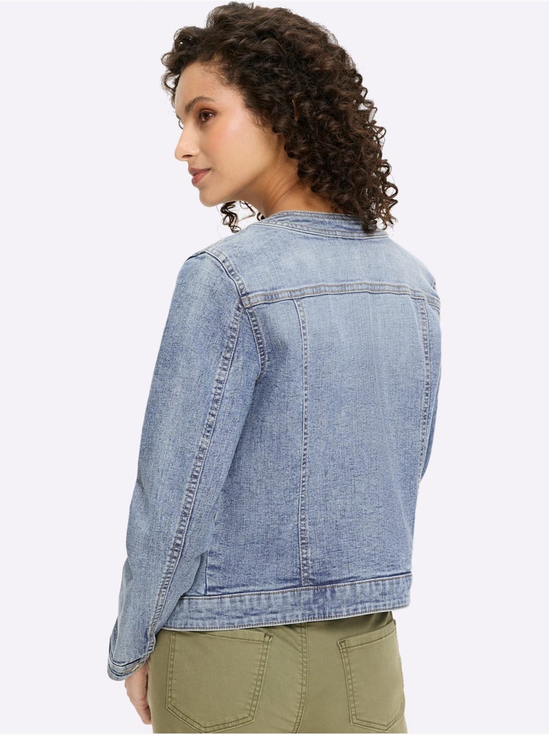 Veste En Jean Boutons Fantaisie Dorés - Taille Standard - Helline Bleu Blanc - Kiabi