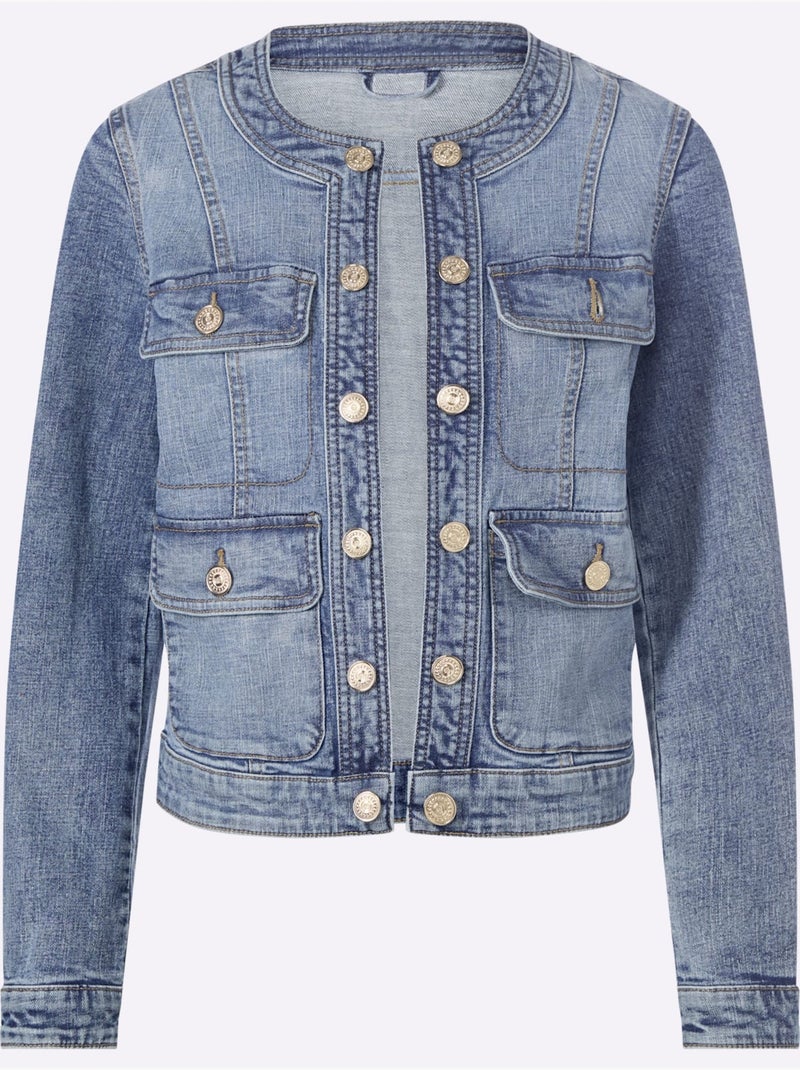 Veste En Jean Boutons Fantaisie Dorés - Taille Standard - Helline Bleu - Kiabi