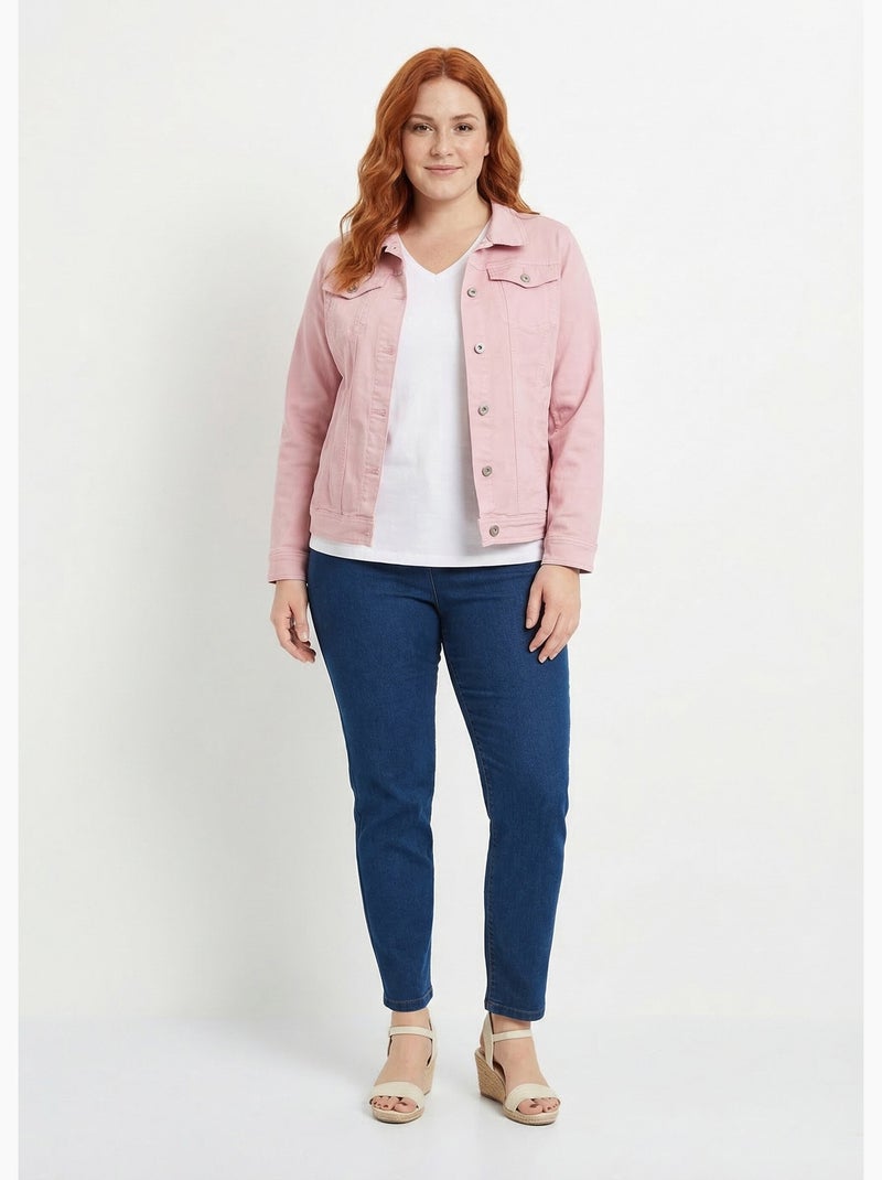 Veste en jean coupe droite stretch - afibel Rose - Kiabi