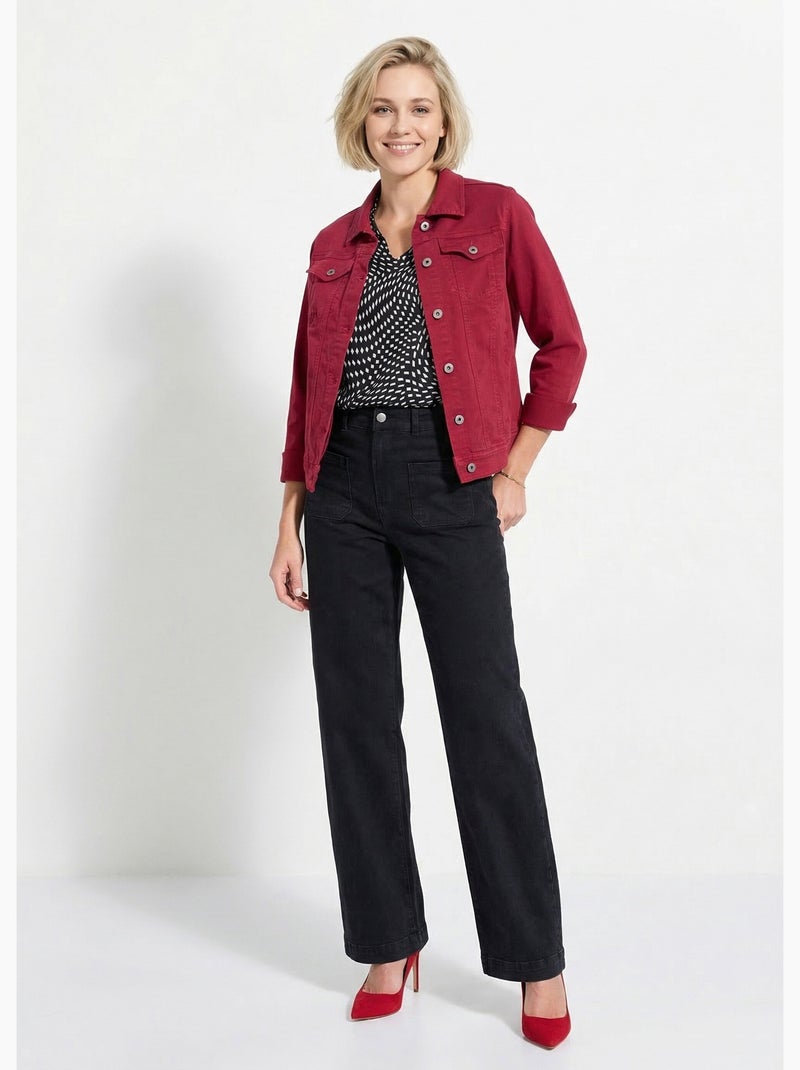 Veste en jean coupe droite stretch - afibel Rouge grenat - Kiabi