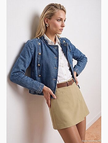 Veste en jean courte à boutons dorés dilvin