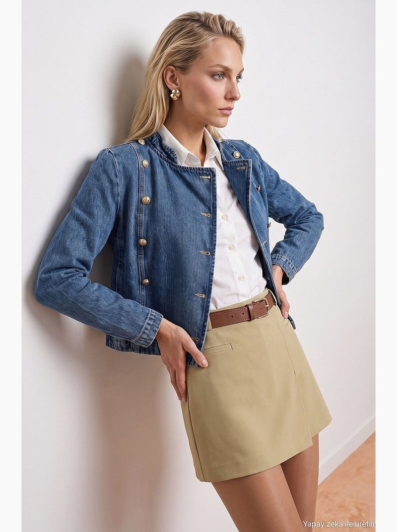 Veste en jean courte à boutons dorés dilvin Bleu saphir - Kiabi