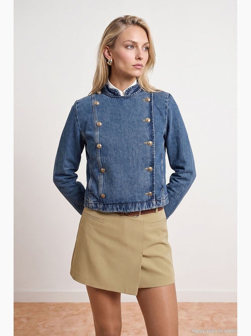 Veste en jean courte à boutons dorés dilvin - Kiabi Veste en jean courte à boutons dorés dilvin - Kiabi