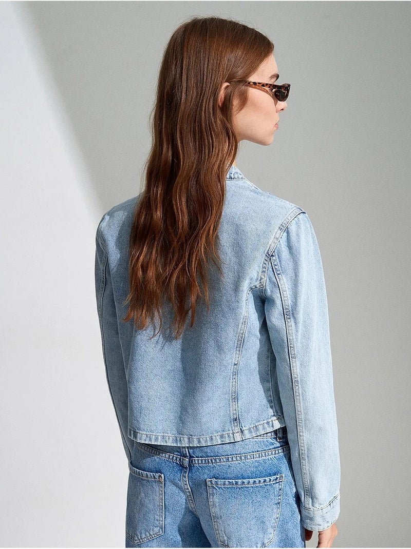 Veste en jean courte à col mandarin dilvin Bleu clair - Kiabi