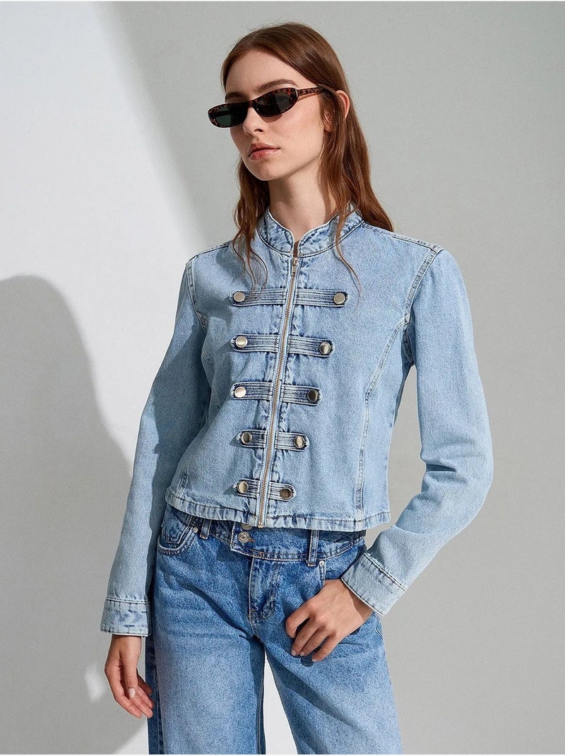 Veste en jean courte à col mandarin dilvin Bleu clair - Kiabi