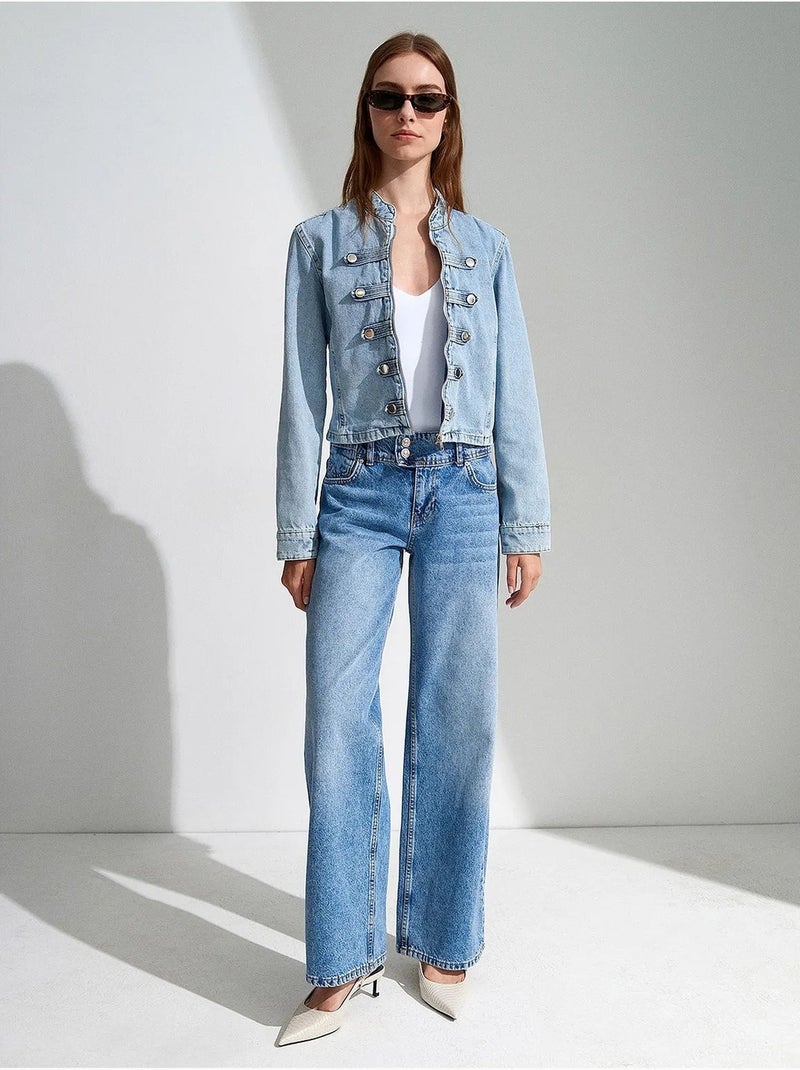 Veste en jean courte à col mandarin dilvin Bleu clair - Kiabi
