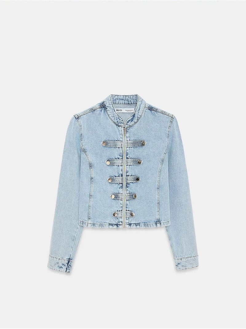 Veste en jean courte à col mandarin dilvin Bleu clair - Kiabi