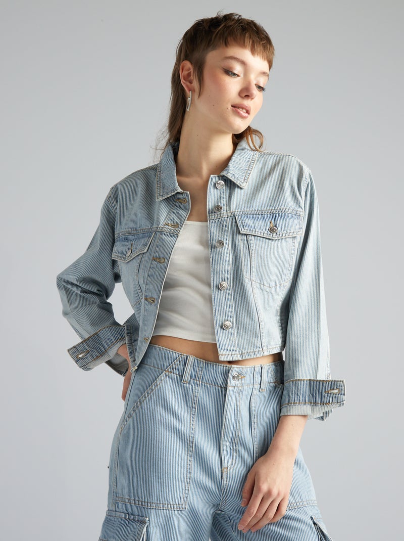 Veste en jean courte à rayures Bleu - Kiabi